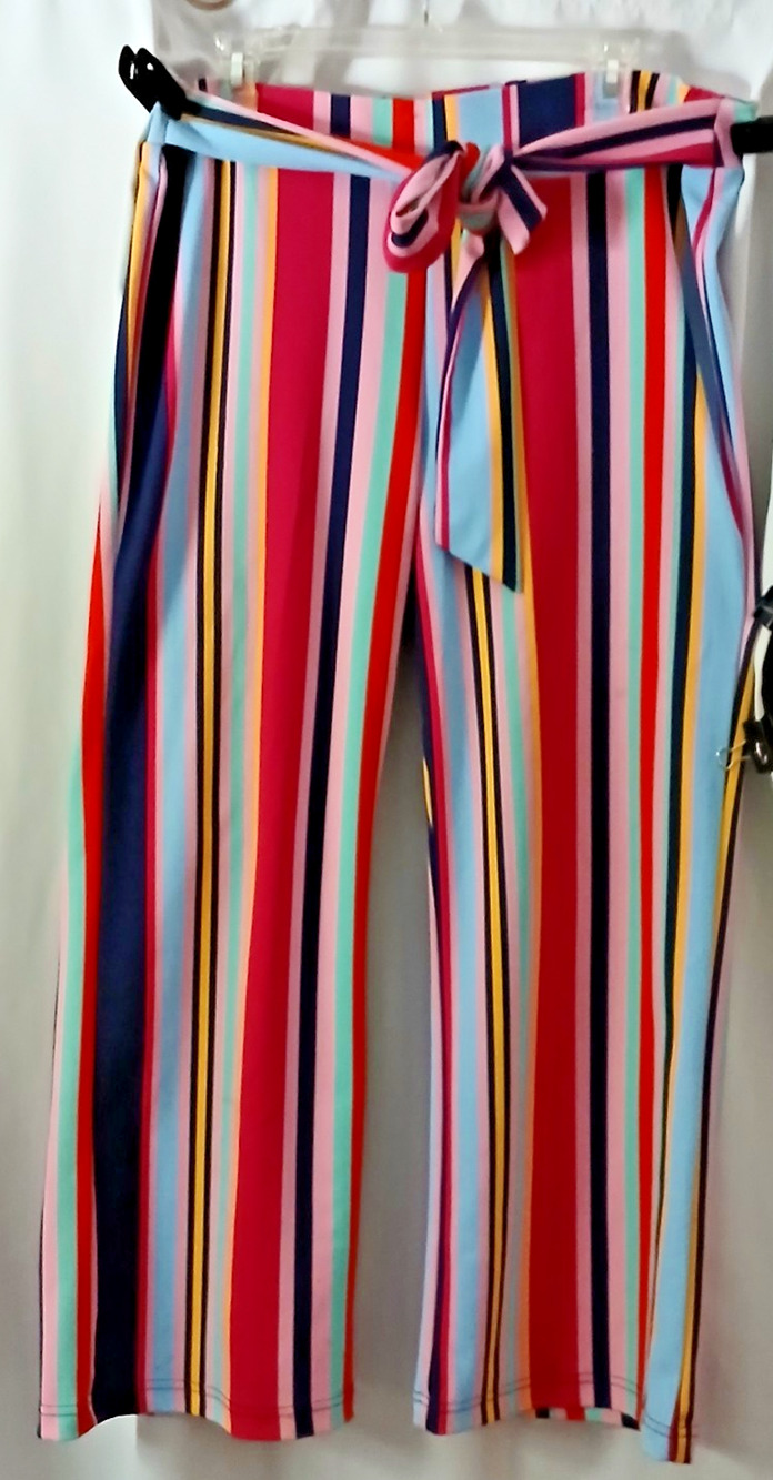 70s Retro-Boho Disco High-Waisted Wide-Leg Pants Sz 1X Stripe Baddie Rave Comfy